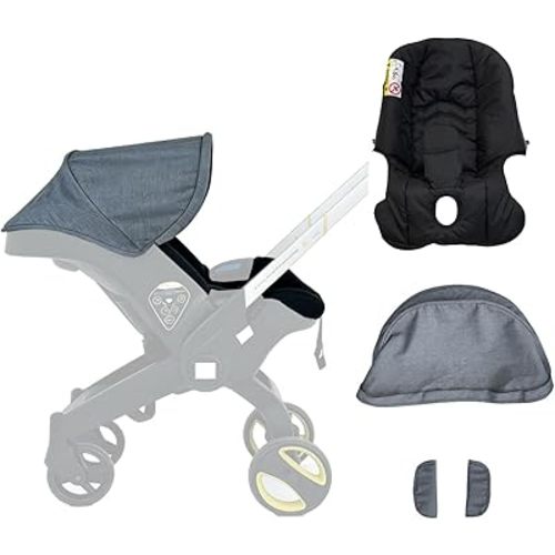 Baby Stroller Replacement Kit Compatible with DOONA+ Car Seat Stroller | Comfortable Thick Seat Cushion+Adjustable Canopy+Extended Shoulder Pads (Grey & Black)