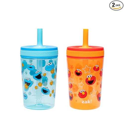 Zak Designs Sesame Street Kelso Toddler Tumblers For Travel or At Home, 15oz 2-Pack Durable Plastic Sippy Cups With Leak-Proof Design is Perfect For Kids (Elmo and Cookie Monster)