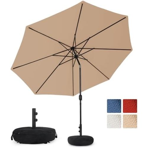 Sundale Outdoor Olefin 5-Year-Non-Fading Patio Umbrella with Sand Bag Umbrella Base, Outdoor Umbrella with Tilt and Crank