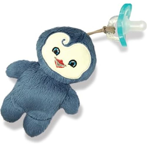 RaZbaby RaZbuddy LuLu Penguin Flat-Lay Plush Pacifier Holder with Detachable JollyPop Pacifier, 0M+, 100% Medical Grade Silicone, Machine Washable Designer Stuffed Animal (LuLu Penguin)
