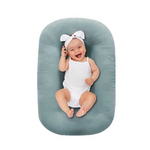 Baby Lounger 0-18 Months, Baby Lounger for Newborn, Soft Organic Cotton Breathable Lounger for Infants (Greyblue Baby Lounger)