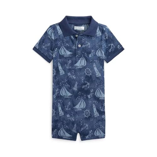 Ralph Lauren Polo Baby Boys Nautical Print Cotton Mesh Shortall Romper 9 Months