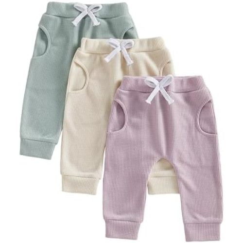 allshope Toddler Baby Girl Fall Pants Active Jogger Casual Athletic Trousers Solid Color Pocket Elastic Waist Harem Bottoms