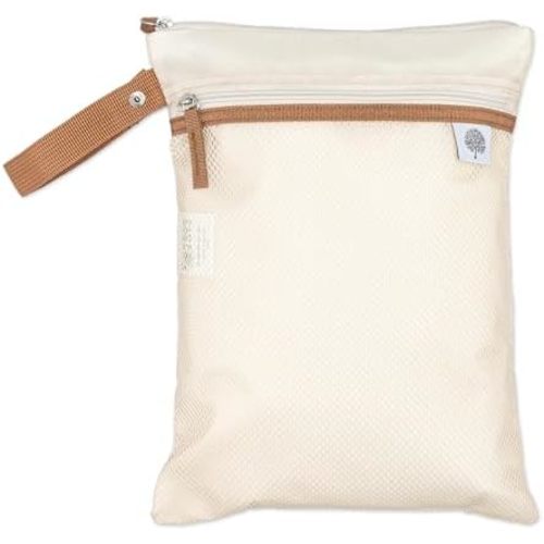 Parker Baby Cloth Diaper Wet Dry Bag - Waterproof Reusable Bag with Mesh Organizer and Zippered Pocket | Stylish, Machine-Washable, Convenient Handle for Diapers, Wet Clothes, Swimsuits - Cream
