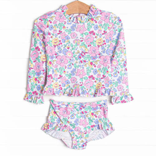 By the Bay Blooms Long Sleeve Rash Guard Bikini, Pink – Stitchy Fish