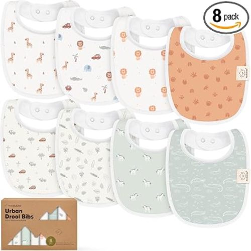 KeaBabies 8-Pack Organic Baby Bibs for Drooling and Teething - Soft Cotton Bibs for Baby Girl, Boy, Extra Absorbent, Easy to Clean & Put On for Toddler, Newborn, Infant 0-24 Months (Wilderness)
