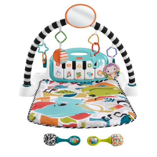 Fisher-Price Baby Musical Toy Set Glow and Grow Kick & Play Piano Gym Blue Playmat with 2 Rattle Maracas for Newborns Ages 0+ Months