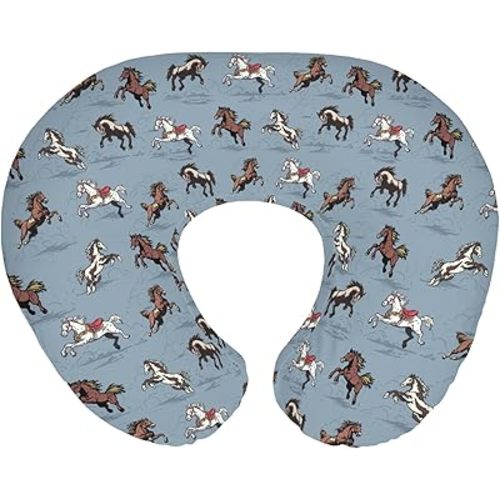 Vintage Wild Horses Baby Nursing Pillow Covers for Boy Girl Running Horse Nursing Slipcovers for Breastfeeding Pillows Wild Western Cowboy Animal Soft Stretchy Removable Cover for Newborn Infant Blue