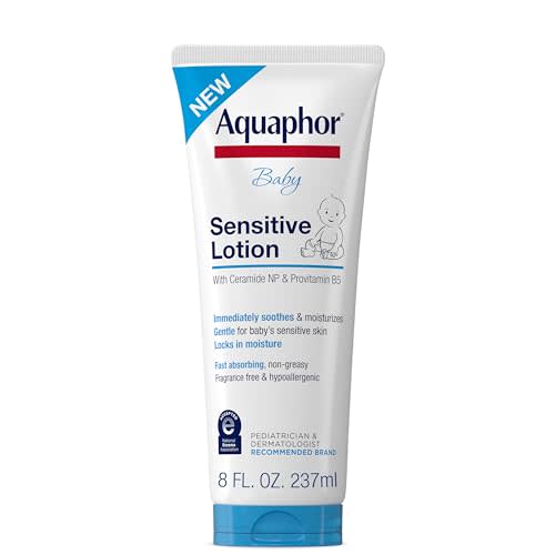 Aquaphor Baby Sensitive Lotion, Gentle Moisturizer, 8 FL OZ | Baby Lotion with Ceramide NP and Pro-Vitamin B5, Soothes and Moisturizes Delicate Skin, Dye, Paraben and Fragrance Free