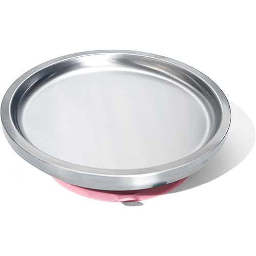 Avanchy Open Baby Plates with Suction – Stainless Steel Divided Plates for Toddlers, BPA-Free, Dishwasher Safe, Unbreakable, Non-Toxic, 100% Silicone Suction – Pink