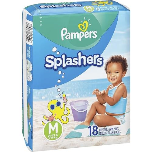 Pampers Splashers Swim Diapers Disposable Swim Pants, Medium (20-33 lb), 18 Count (Pack of 2) Twin Pack