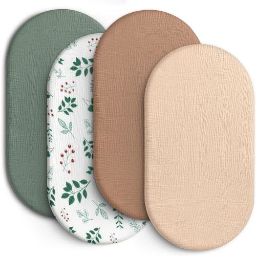 100% Muslin Cotton Baby Bassinet Sheets for Baby Boy Girls,4-Pack Fitted Bassinet Sheets Set Compatible with Halo Bassinest Swivel Sleeper,Baby Delight,Angelbliss,32"X16" (Leaf Series)