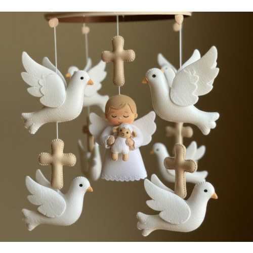 Cross and Pigeons Baby Mobile and Angel Baby Christian Nursery Jesus Cot Mobile Religion Crib Mobile Sacred Baby Shower Gift Mom  Gift