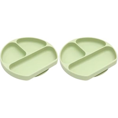 Bumkins Silicone Grip Dish, Suction Plate, Divided Plate, for Baby and Toddler, BPA Free, Microwave and Dishwasher Safe – Sage (Pack of 2)