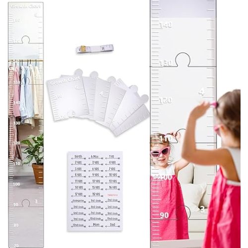 Puzzle Mirror Growth Chart, 47.24x7.09in Acrylic Growth Chart Mirror for Wall Height Measuring Mirror Kids Height Wall Chart Mirror for Nursery Wall Decor