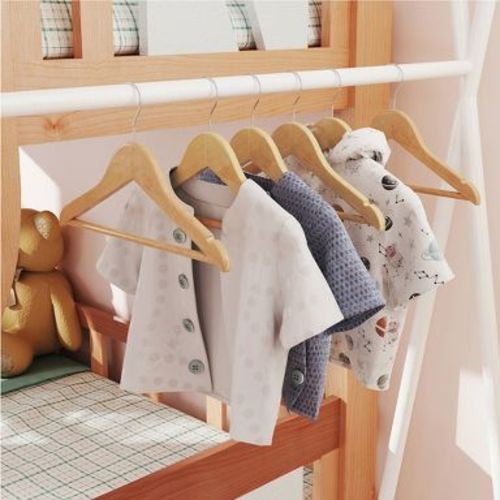 LEDREM Kids Wooden Hangers 20 Pack, Solid Wood Coat Hangers with Pants Bar and Swivel Hooks, 12.8 x 7.9 x 0.5 Inches, Yellow and Beige