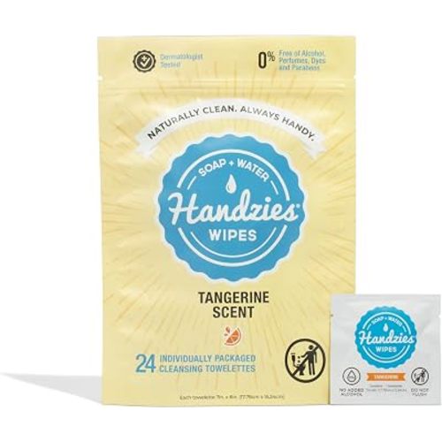 Handzies Natural Soap and Water Hand Wipes, Individually Packaged Singles, Tangerine 24ct