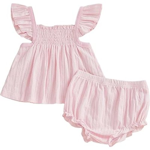 Mubineo Baby Girl Summer Clothes Cute Ruffle Tops Dress Shorts Outfits Set Infant Toddler Shrit Bloomers Princess Outfit
