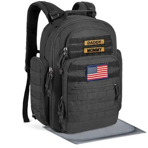 SHARKMOUTH Dad Diaper Bag Military - Large Baby Diaper Backpack with Changing Pad for Travel Camping Trips Park - Newborn Baby Shower Gifts Black