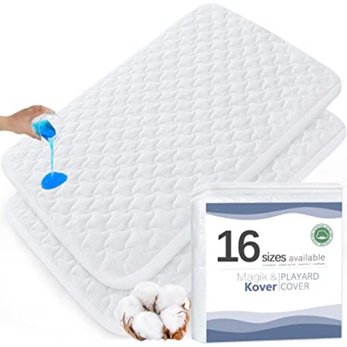 Waterproof Travel Crib Mattress Pad Cover 24" x 42", Fit for Guava Lotus, Dream On Me, UNiPLAY, 2 Pack Travel Crib Mattress Protector Sheets, Quilted Cotton Terry Surface
