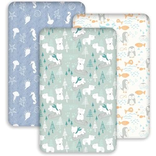 3 Pack Bedside Bassinet Sheets Girl & Boy 33" x 20" Rectangle