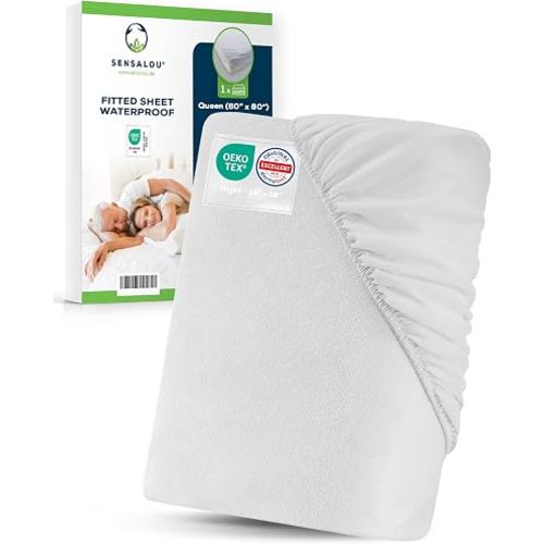 Sensalou Queen Waterproof Fitted Sheet White – Noiseless Terry Bed Sheet