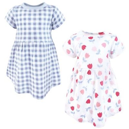 Hudson Baby Infant Girls Cotton Dresses, Blue Pink Basic Tulip, 0-3 Months