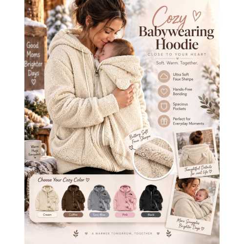 Cozy Babywearing Hoodie, Soft Sherpa Maternity Jacket, Baby Carrier Cover Hoodie, Warm Mom and Baby Coat, New Mom Gift