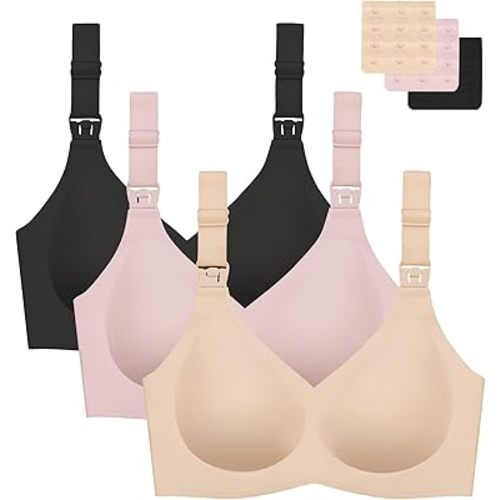 Gailife 3 Pack Nursing Bras for Breastfeeding Seamless Wireless V Neck Maternity Bras for Pregnancy Comfortable Bralette
