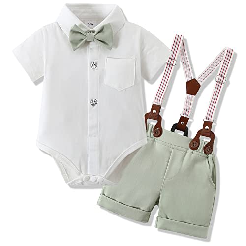 WESIDOM Baby Boy Clothes Suit 0-24 Months Gentleman Outfits, Short Sleeve Dress Romper+Bowtie+Detachable Suspender Shorts Set
