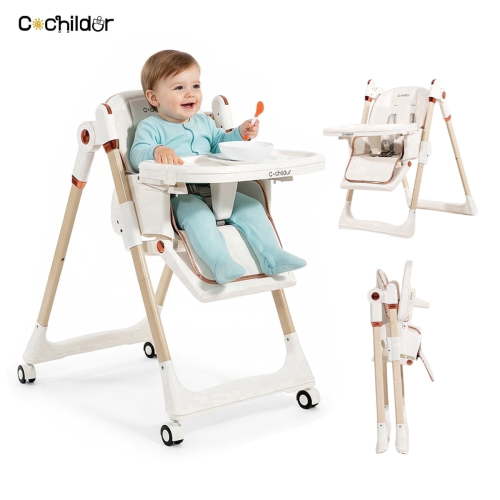 Cochildor 3 in 1 Foldable High Chair for Baby and Toddler, Adjustable Heights, 5-Point Harness, Pink