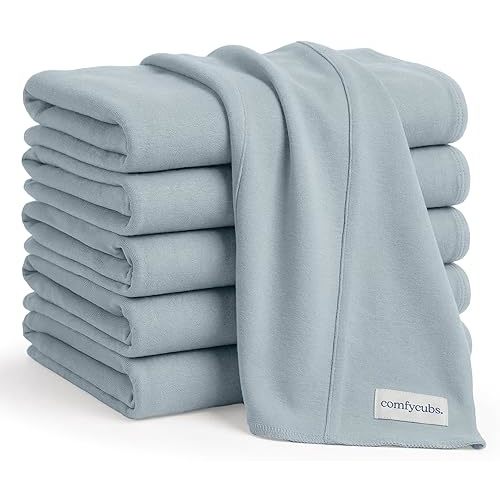 Comfy Cubs Baby Burp Cloths Set (Pack of 6) - Large, 6-Layer, Ultra Absorbent 100% Cotton for Infant Spit-Up, Drool, and Messes - Soft, Gentle, Thoughtful New Born Baby Gifts, Pacific Blue