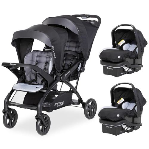 Baby Trend Double Stroller with 2 EZ-Lift Plus Infant Car Seats, Sit N' Stand, Stormy - Portable and Lightweight Stroller Duo and Car Seat Travel System Tandem