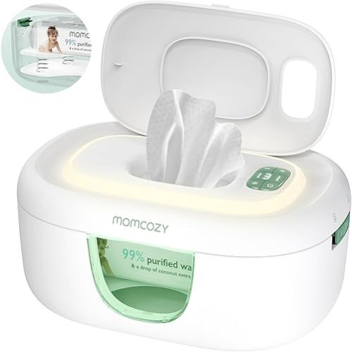 Momcozy Upgrade Wipe Warmer, Dual Seals for Maximum Moisture Wipe Dispenser, Innovative Spring Design, Compatible with 60-80pcs Wipes, Diaper Wipe Warmer with Night Light, 4 Modes of Temperature