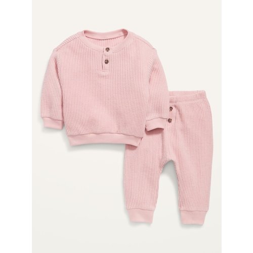 Unisex Thermal-Knit Henley Top and Jogger Pants Set for Baby