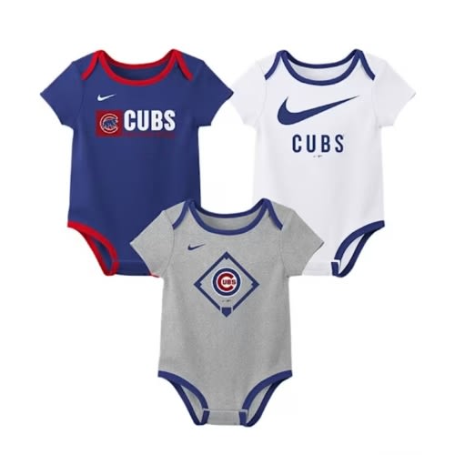 Chicago Cubs Nike Baby BLUE Nike Wordmark 3PK Romper Set - 133438096