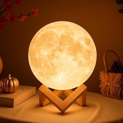 Mydethun Moon Lamp - 3D Printed LED Night Light 4.7' with Wooden Base, White Elephant Gift for Women, Mom, Kids, Christmas Thanksgiving Table Decor Touch-Dimmable & Dual-Color, White & Yellow