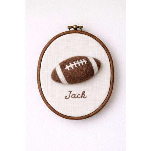 Personalized Needle Felted Football Embroidery Hoop, Custom Name Boys Room Decor