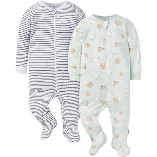 Gerber baby-girls Baby Unisex 2-pack 2-way Zip Textured Sleep 'N Play
