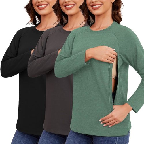 Ecavus 3-Pack Breastfeeding Shirts with Hidden Zippers Comfort and Soft Nursing Shirts for Women