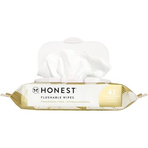 The Honest Company Hypoallergenic Flushable Wipes for Sensitive Skin, Gilded Wings, 42 Count