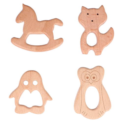 Hemoton 4 PCS Wooden Baby Teether Playthings Natural Wood Teething Toys Creative Animal Shaped Teether for Toddler Infant Playing