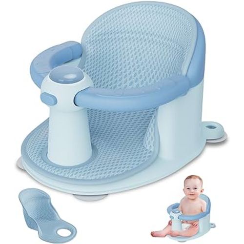 Baby Bath Seat for Babies 6 Months & up, Soft Cushions, Non-Slip Baby Bath Seat, Safe & Comfortable Baby Bath Support, for Bathtub/Living Room/Shower Room (Blue)