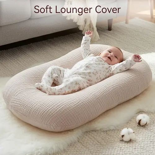 Muslin Baby Lounger Cover 2 Pack, Cotton Soft Breathable Infant Nest Slipcovers, Envelope Closure, Compatible with Snuggle Me Loungers, Machine Washable, Cover Only, for Boys Girls(Brown & Beige)