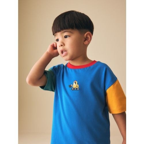 Blue/Green/Yellow Digger Short Sleeve Colourblock T-Shirt (3mths-7yrs) (3mths-7yrs)