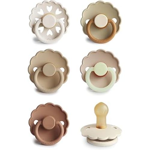 FRIGG Natural Rubber Baby Pacifier 6-Pack Cinnamon Charm | Made in Denmark | BPA-Free (0-6 Months)