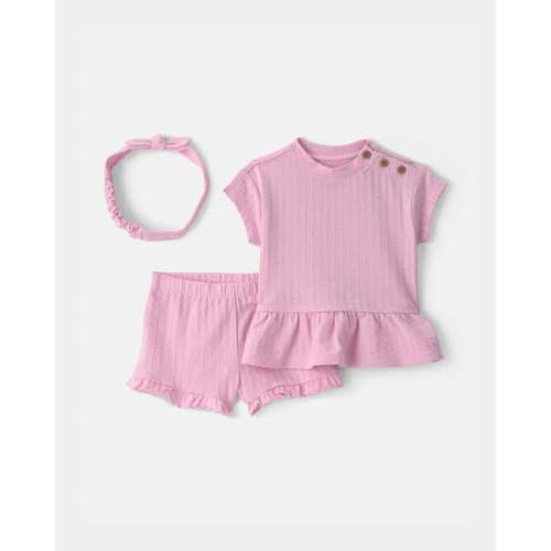 Baby Girl 3-Piece Textured Top & Short Set - Pink | Carter's