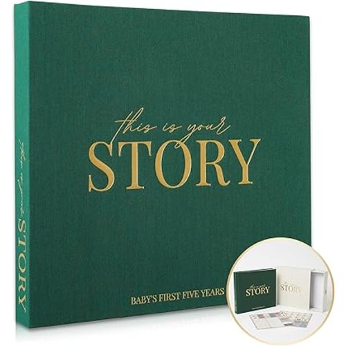 Baby Memory Book & Baby Keepsake Book to Record Baby's Milestones and Photos for Newborn Girl or Newborn Boy, Gender Neutral, Scrapbook Album, First 5 Year Journal Includes Stickers & Keepsake Box