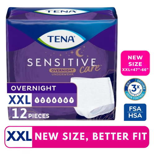 TENA Sensitive Overnight Incontinence Underwear for Women XXLarge 12 Count Breathable with Increased Absorbency