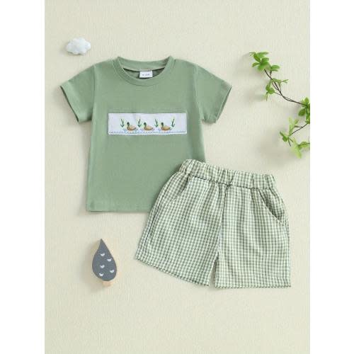 Toddler Baby Boys Summer Outfits Letter Embroidery Round Neck Short Sleeve T-Shirts Elastic Waist Shorts 2Pcs Clothes Set | SHEIN USA